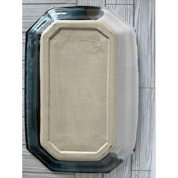 Studio Art Pottery Platter Serving Plate 16x10.5” Blue Brown White Waves “Marty” - Picture 2 of 9